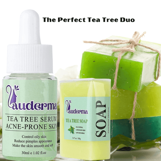 a picture of a tea tree soap and facial serum
